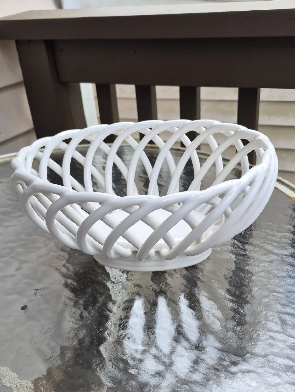 Vintage White Ceramic Open Weave Decorative Bowl